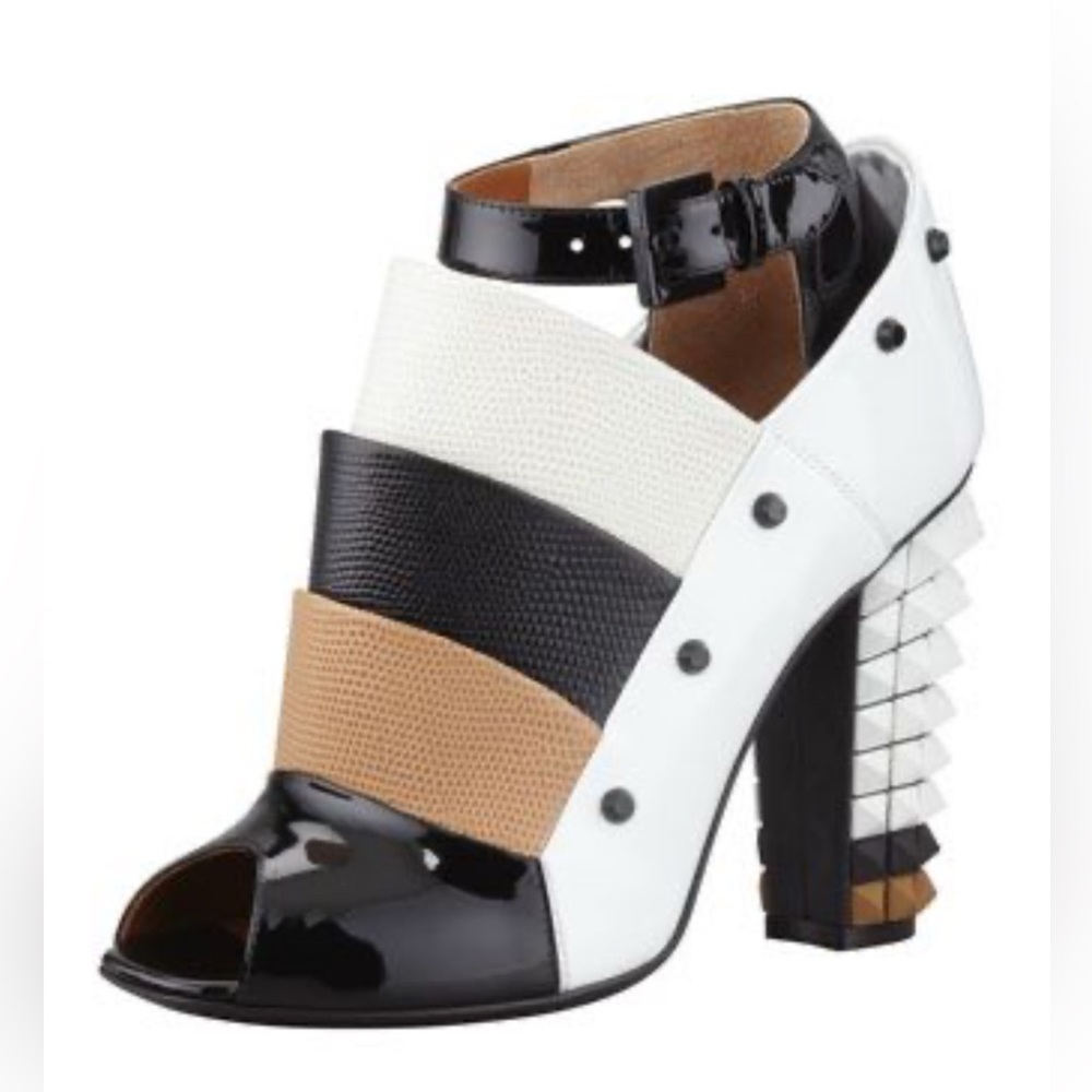 Fendi Layered Pyramid Stud Open Toe Pump